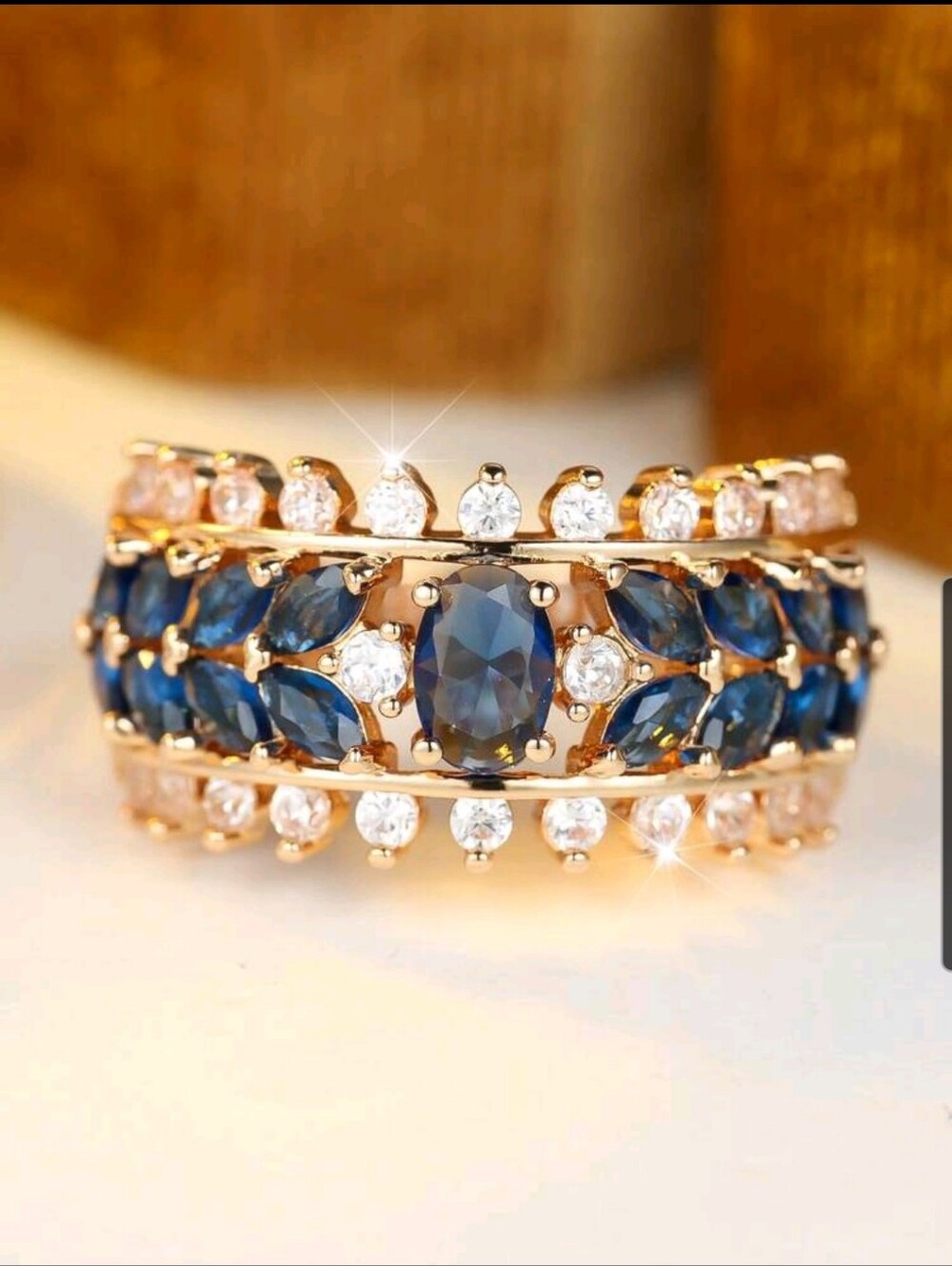 BRAND NEW ** Gold Blue Sapphire and White CZ Ring